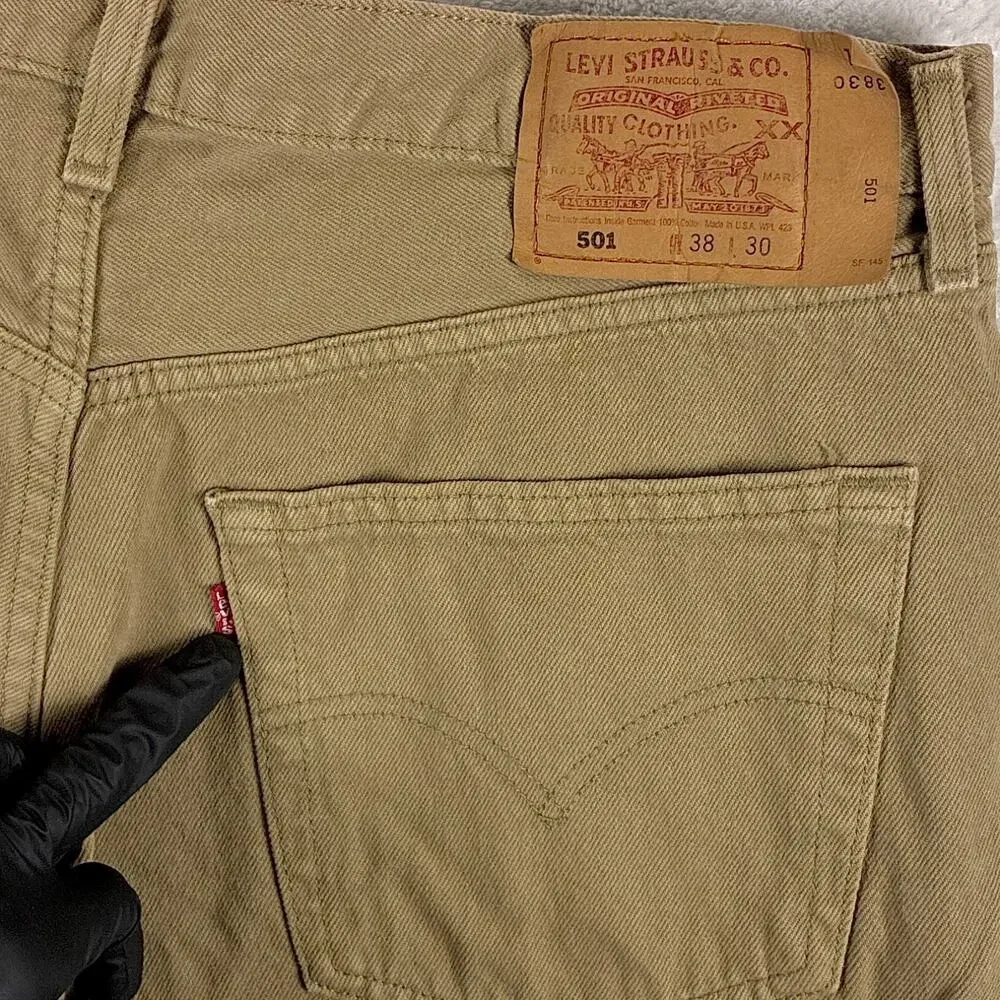 VTG Levis 501 Jeans Men 38x30 (36x30) Beige Button Fly 90s Made in USA 0612